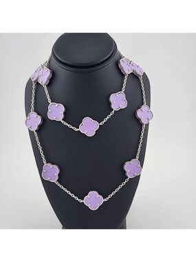 Brand New 925Sterling Silver Purple Clover 2pc Jewelry Set - Necklace & Bracelet